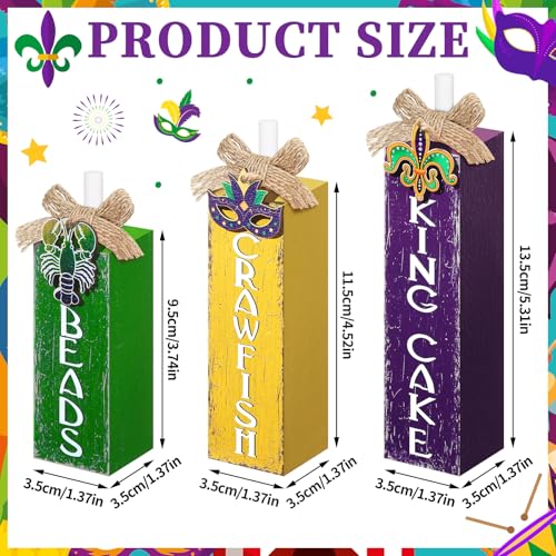 MiniInflat Mardi Gras 3 Pcs Table Decor, Wooden Block Sign Tiered Tray - style: Mardi Gras