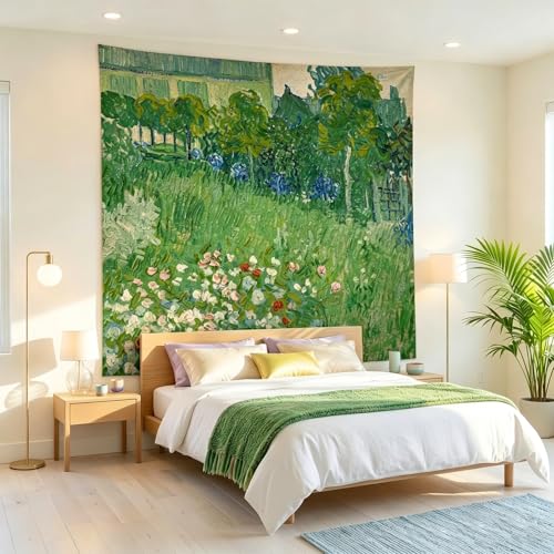 Van Gogh Wall Art Tapestry for Girl Bedroom, Spring Floral Wall Hanging - color: Green Van Gogh Tapestry, size: 60"L x 51"W