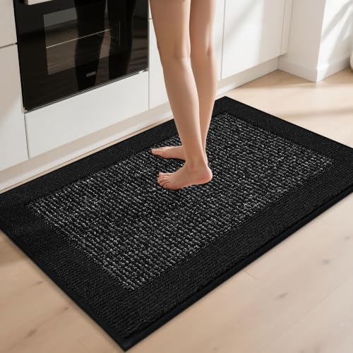 BEQHAUSE Kitchen Rugs 32"x48", Non Slip Kitchen Floor Mats Washable, Black - color: Black, size: 32" X 48" (Rectangular)