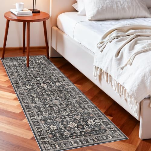 2x6 Washable Hallway Runner Rug: 6ft Kitchen Rugs with Non Slip Backing - color: Dark Black Gray, size: 2' x 6' (Rectangular)