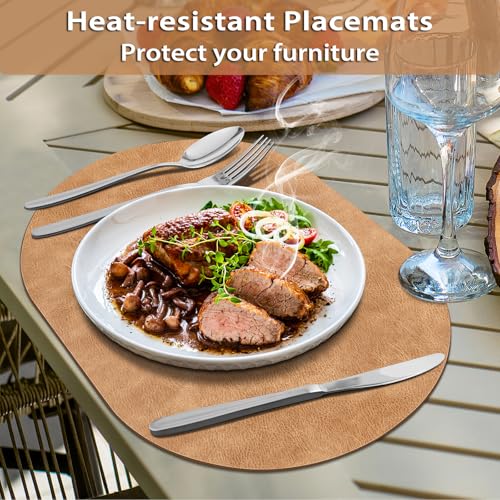 ADRIMER Oval Placemats Set of 6, Wipeable Faux Leather, Camel - color: Camel