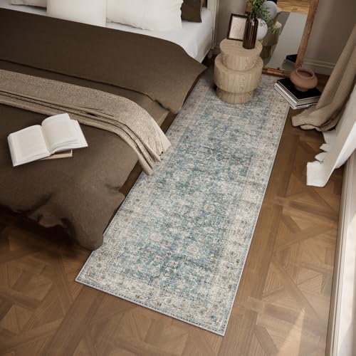 Washable Kitchen Rug Runners for Hallways: 2'x6' Bedroom Rug with Non Slip Backing Low-Pile Soft Indoor Floor Carpet Runner for Indoor Entryway Hallways Kitchen Laundry Room Farmhouse - color: Light Blue, size: 2' x 6' (Rectangular)