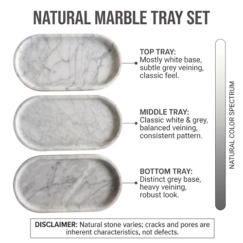 YKAJO Carrara White Gray Oval Marble Tray, 11.8x5.9 Perfume Organizer Dish - color: Carrara White Gray, size: 11.8" x 5.9" x 0.6"