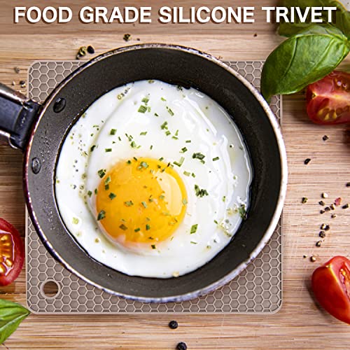 Silicone Trivets for Hot Dishes, 4 PCS Multipurpose Heat Resistant Mat Thick Silicone Hot Pads Pot Holders for Kitchen Counter, Flexible Jar Opener Food Grade Spoon Holder, Silicone Coasters (Almond) - color: 01 Almond, size: 7x7in