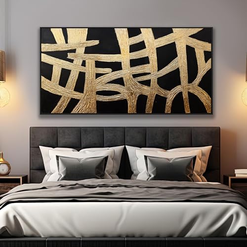 Canvas Wall Art Wall Decor Bedroom Pictures Artwork Abstract Wall Art Black And Gold Lines Texture Artwork Large Size Modern Painting Wall Decoration Pictures For Living Room Home Kitchen Office 29x58 Inch - color: Black Gold, size: 58"L x 29"W