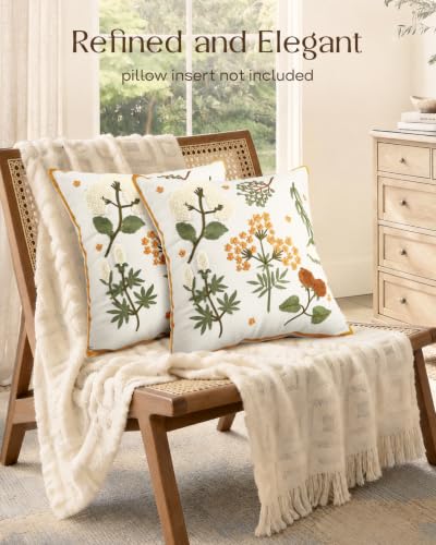Embroidered Throw Pillow Covers 18x18, Set of 2, Meadow Flower - color: Meadow Flower, size: 18" x 18" (Pack of 2)