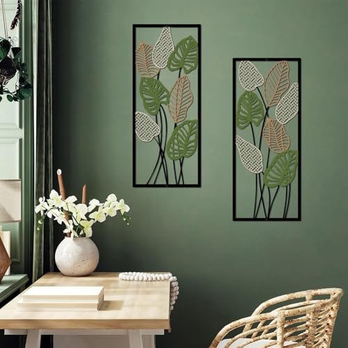 ruelen 2 Pcs Metal Leaf Wall Art, Modern Minimalist Colored
