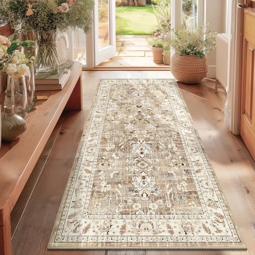 LOKHOM 3x6 Washable Hallway Runner Rug, Boho Non-Slip Kitchen Rugs, Beige - color: Beige Brown, size: 3' x 6' (Runner)