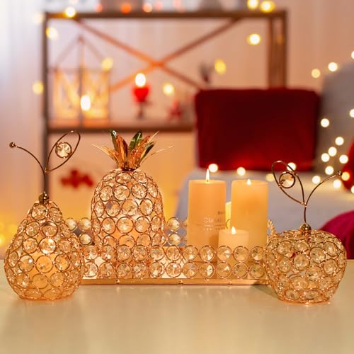 Elegant Decorative Trays & Crystal Fruit 4pcs Set, Crystal Tea Light Holder - Wedding Centerpieces for Holidays, Home Table Decorations, Fruit Displays and Candle Holders - color: Gold, size: Rectangular