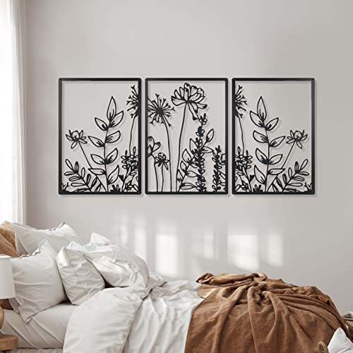 Therwen 3 Pcs Black Metal Wall Art Minimalist Floral Hanging,Cute Style - style: Cute Style