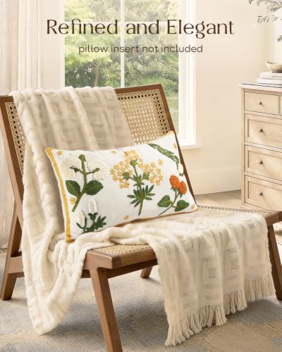 Embroidered Floral Lumbar Pillow Cover 20x12 Inch, Meadow Flower - color: Meadow Flower, size: 20" x 12" (Pack of 1)