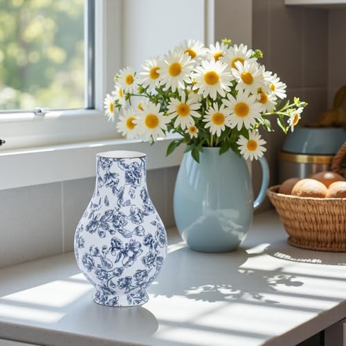 9in Blue and White Chinoiserie vase - Vintage Ceramic Flower vase - color: Blue and White-02