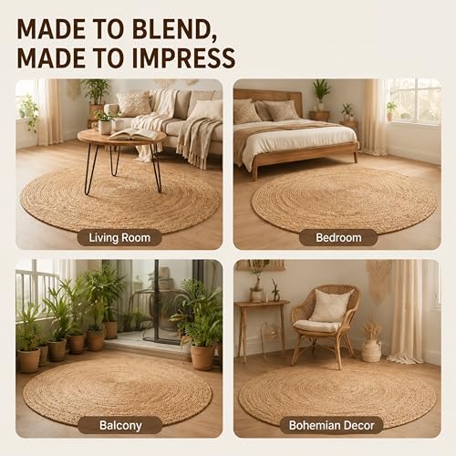 THE BEER VALLEY Jute Braided Area Rug, Natural, 4 Feet Round - color: Natural, size: 4' (Round)