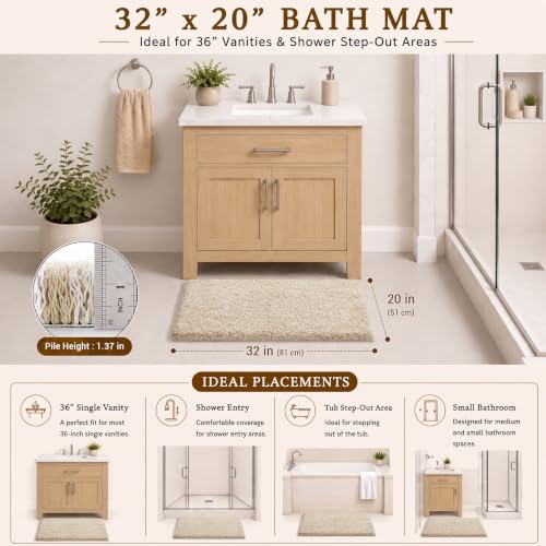 Yimobra Bathroom Rugs Non Slip Washable 32x20, Plush Bath Mat, Beige&White - color: Light Beige and White, size: 32" X 20"