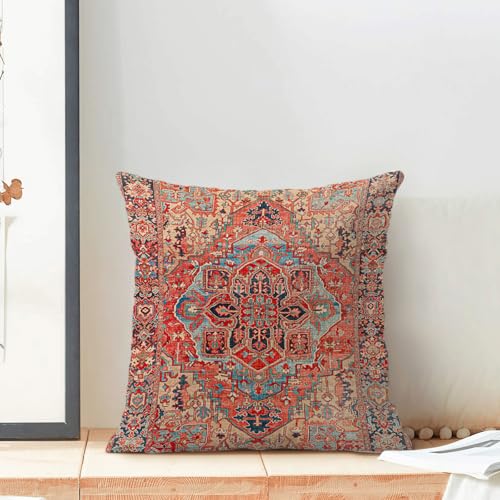 Boho Pillow Covers 18x18 Set of 2, Bohemian Carpet Pattern Red Decorative Throw Pillows Vintage Farmhouse Outdoor Farmhouse Pillows for Sofa Couch Bedroom Decor - color: Red, size: 18" x 18" (Pack of 2)