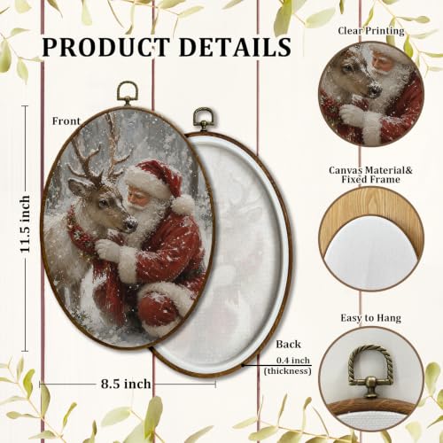JQF Winter Christmas Santa Reindeer Oval Wall Decor Framed 8.5x11.5 Inch - color: santa-6