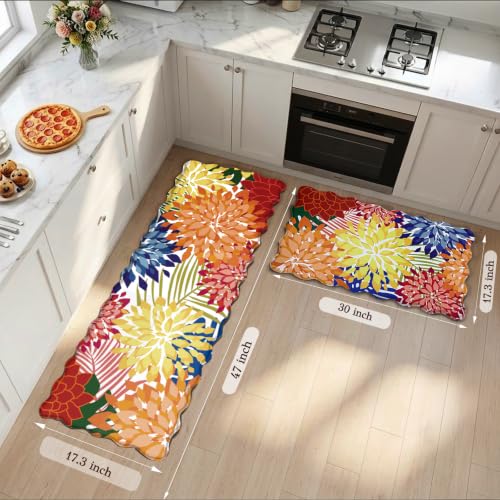 ZonLi Kitchen Mats for Floor 2PC Anti Fatigue Kitchen Rug Non Slip Washable - color: Colorful, size: 17.3"x30"+17.3"x47"inch