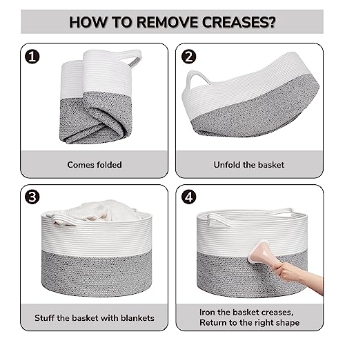 Goodpick Woven Blanket Basket Living Room, Toy Bin for Playroom, 85L - color: Light Grey, size: 21.7x21.7x13.8 Inch (Pack of 1)