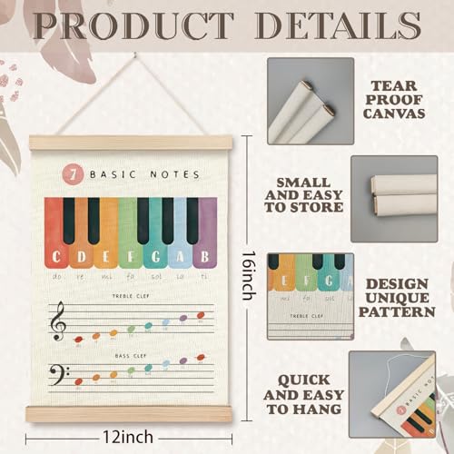 VGXKJIIOD Music Classroom Wall Art Poster 12x16 in, Basic Notes Music Theory Educational Canvas Wall Decor Prints Sign Artwork for Homeschool School Classroom Musical Room, Set of 2 - color: music theory