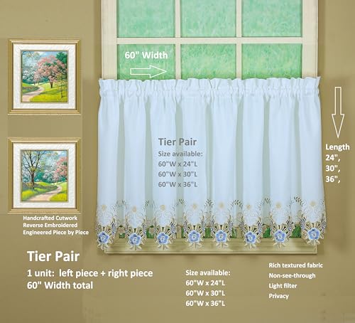 Today's Curtain Verona Reverse Embroidery Window Tier, 24-Inch, White/Blue - Verona CA50304P - color: White/Blue, size: 60"W x 24"L (Pack of 1)