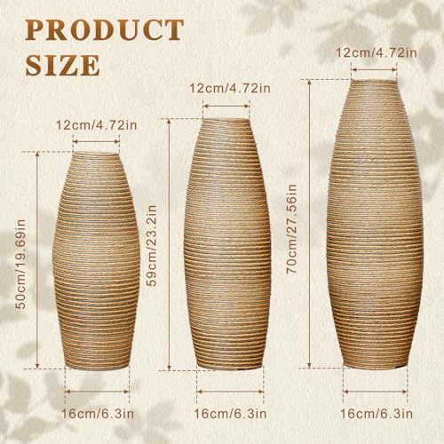 Tall Floor Metal Decorated Vases Set of 3 Beige Brown - color: Beige Brown
