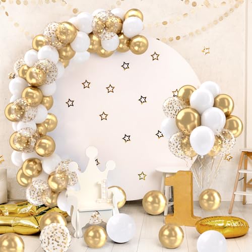 Patimate White and Gold Balloons Set 50 pcs 12 inch - color: White Gold