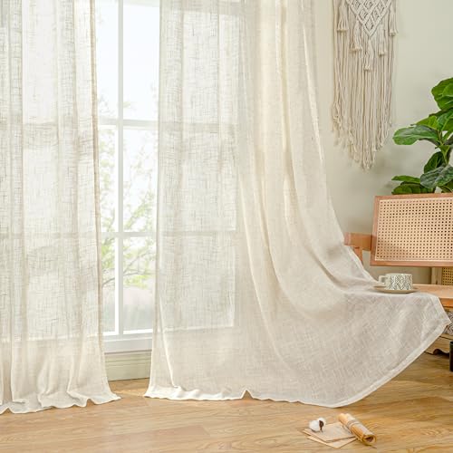 LAMIT Natural Linen Boho Curtains 84 inch Length for Bedroom 2 Panels - color: Natural, size: 34"W x 84"L (Pack of 2)