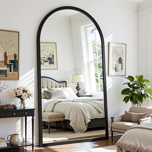 Full Length Mirror 76"×41" Floor Mirror Standing Tall Mirror, Arched Stand up Large Wall Mirrors, Freestanding Full Body Mirrors for Bedroom Living Room Wood Antique Style Black - color: Black, size: 76"L x 41"W, style: Antique