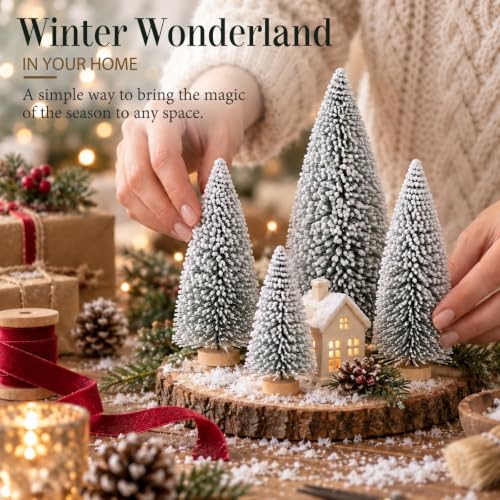 6 Pack Snow Flocked Christmas Trees, Mini Tabletop Christmas Tree Decor - color: Snow Flocked