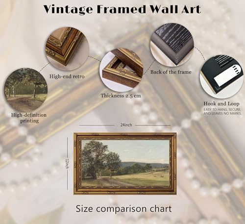Yuantulan Vintage Country Road Landscape Wall Art Antique Gold Framed Print - color: Rural Roads