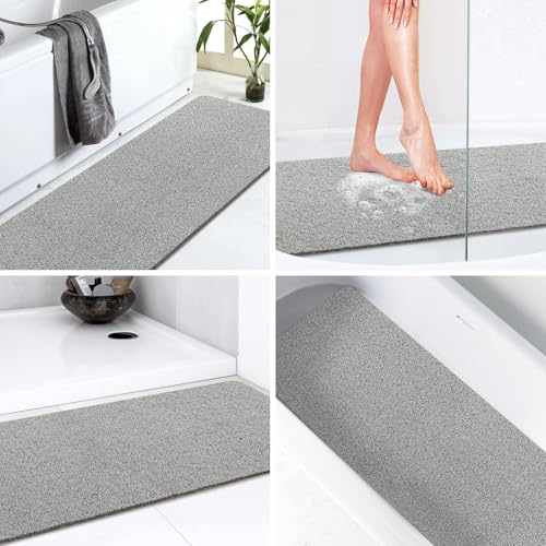 LuxStep Shower Mat Bathtub Mat Non-Slip Bath Mat with Drain, Quick Drying - color: Stylish Grey, size: 47" x 16" (Rectangular)