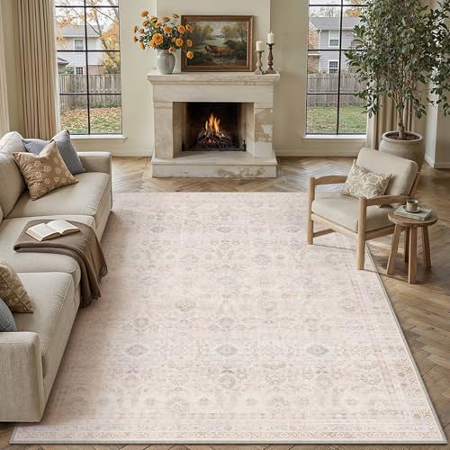 8x10 Apricot Area Rug Neutral Distressed Carpet - color: Accent | Beige Multi, size: 8' x 10' (Rectangular)