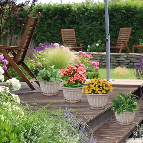 4 Pack Flower Pots,8 Inch Plants Pot,Planters Pot with Drainage Hole - color: Beige, size: 8 inch-4 pack