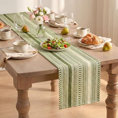 Artoid Mode Army Green Farmhouse Stripe Braided Table Runner 12x72 Inch - color: Army Green, size: 12" x 72", Table Runner