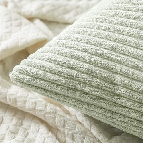 MIULEE Decorative Corduroy Throw Pillow Covers Set of 2 16x16 Light Green - color: Light Green, size: 16" x 16" (Pack of 2)