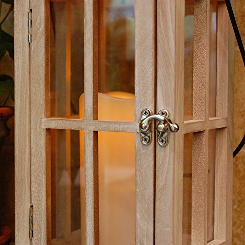 LumaBase Wooden Lantern with Battery Operated Candle - White Washed with Black Roof
