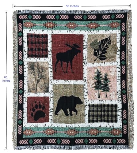 EZ. enjoy Geometric Woodland Moose Bear Tapestry Throw Blanket - color: Wildlife01