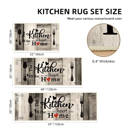 Non Slip Kitchen Mats for Floor Washable Kitchen Rugs 3 Piece,Graphite Grey - color: Heart-graphite Grey, size: 20"x32"+20"x48"+20"x59"