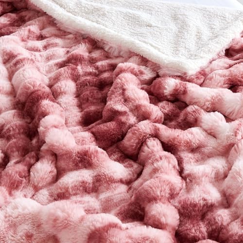 50"x60" Ultra-Soft Fuzzy Faux Fur Throw, Dusty Rose Tie Dye - color: Bubble Tie Dusty Rose, size: Throw (50" x 60")