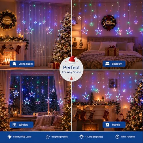 Vigdur Star String Lights, 12 Stars 138 LEDs Star Curtain Light with Remote - color: Star Lights