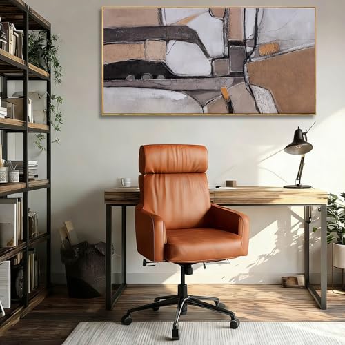ZENPEE Abstract Geometric Wall Art in Brown and Beige, 24 x 48 Inch Horizontal Printed Canvas Wall Art with Natural Wood Frame for Modern Living Room - color: Brown & Beige, size: 48"L x 24"W