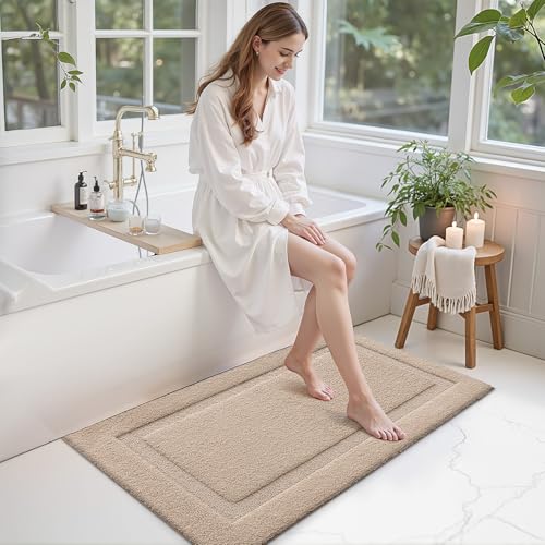 LUMI Large Bathroom Rugs Soft Absorbent, Non Slip Bath Mat 24x43, Beige - color: Beige, size: 24" X 43"