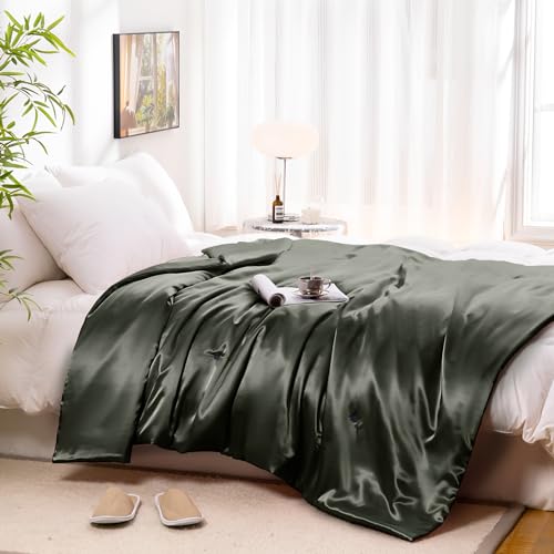 Vonty Dark Grey Satin Throw Blanket 60x80In, Cooling Silky Wrinkle-Free - color: Dark Grey, size: 60" x 80"