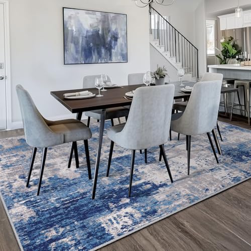 RELEANY Washable 5'x8' Abstract Area Rug for Living Room Blue Gray - color: Blue/Gray, size: 5' x 8' (Rectangular)