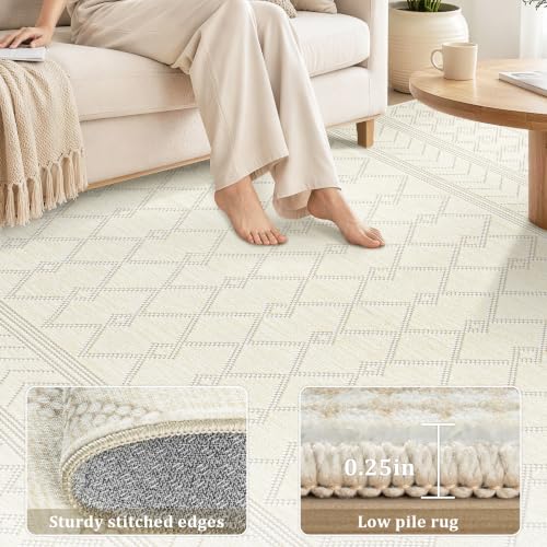 9x12 Area Rug For Living Room, Washable Beige Rugs Non Slip Low Pile - color: Beige, size: 9' x 12' (Rectangular)