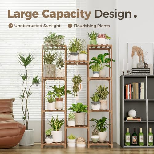 Bamworld Plant Stand Indoor Outdoor Tall Plant Shelf for Multiple Plants Pots Wood Flower Stand Large Flower Holder for Living Room, Patio, Balcony, Garden Decor, Brown - color: Brown, style: Cabinet