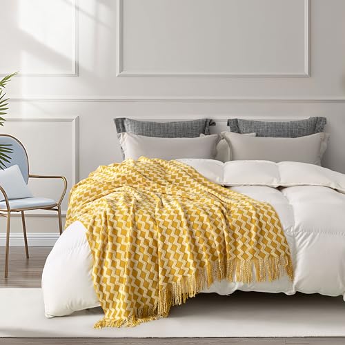 Double Diamond Acrylic Knitted Throw Blanket, Yellow, 50x60 - color: Yellow