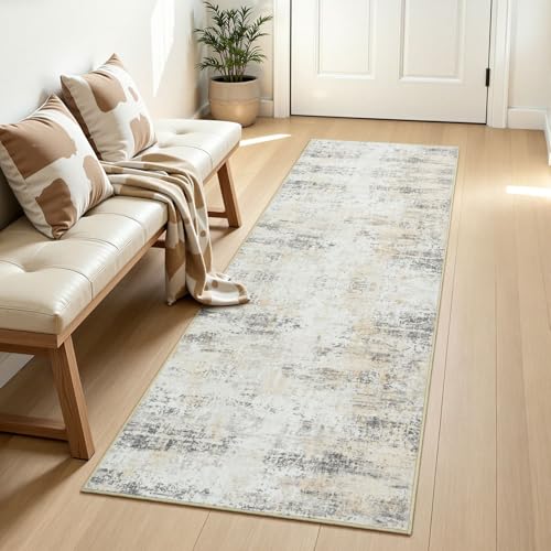 Washable Runner Rug Non Slip 2.6x8 for Kitchen Hallway Entryway - color: Beige, size: 2'6" x 8' (Runner)