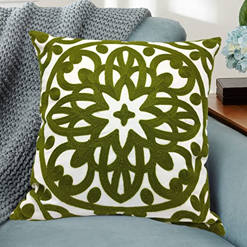 Alysheer Embroidered Decorative Throw Pillow Cover 20"x 20",1pc Olive Green - color: Olive Green, size: 20" x 20" (Pack of 1)