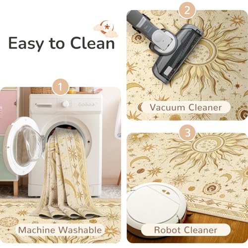 Vacuum-Friendly, 2x3 Washable Area Rug, Beige Camel Brown - color: Beige/Camel/Brown, size: 2' x 3' (Rectangular)